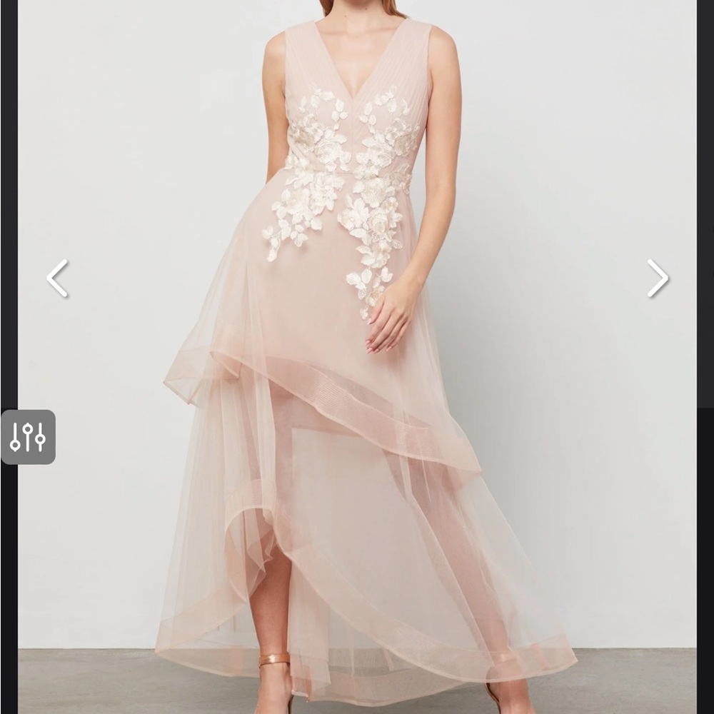 BCBG APPLIQUÉD ASYMMETRICAL GOWN SIZE 4 PINK